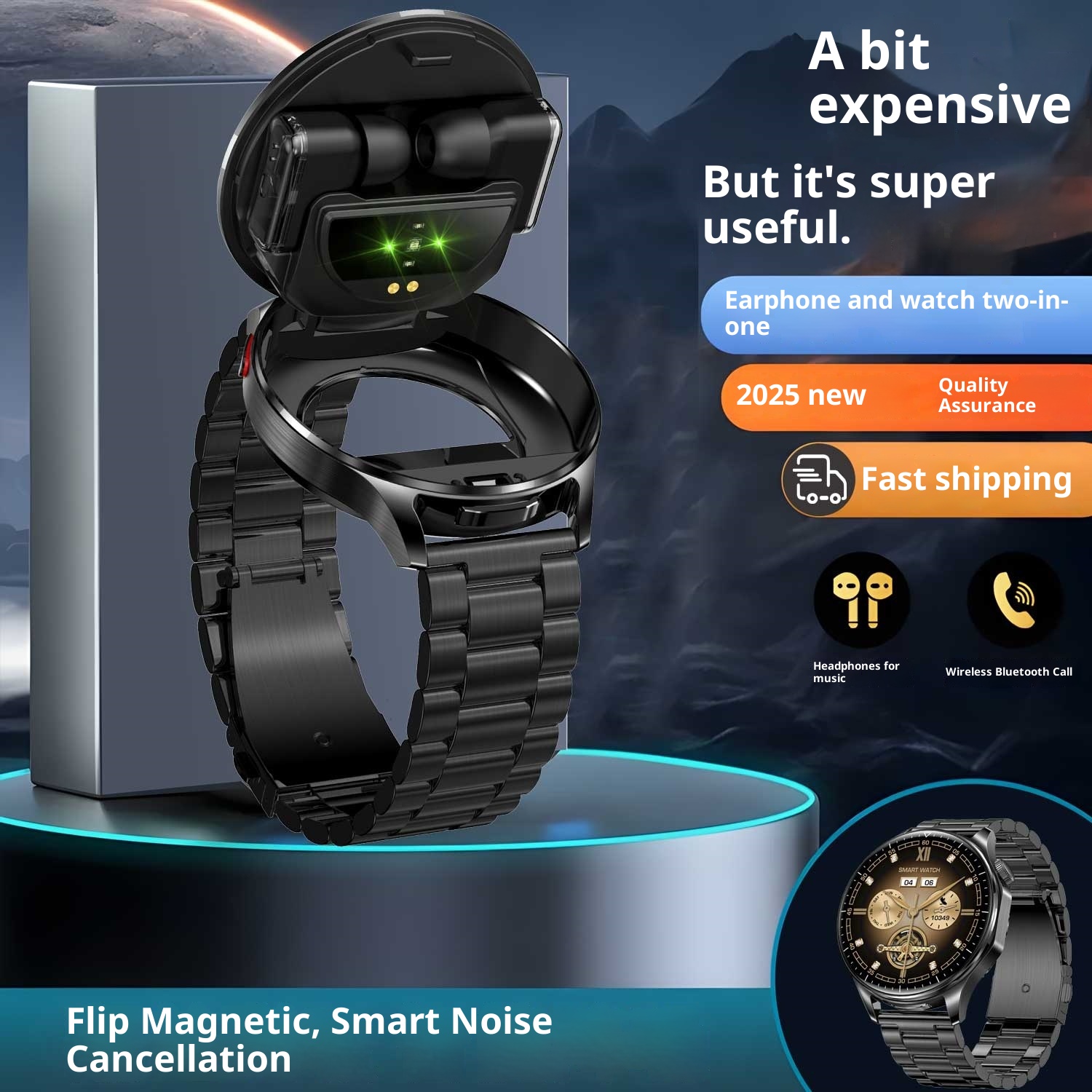 TWS High-end Earphone Call Two-in-one Smart Watch Music Blood Pressure Heart Rate Monitor Bracelet Payment_voghion.com