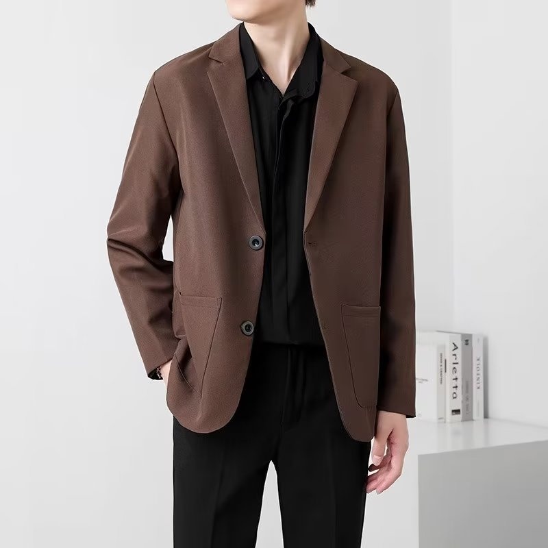 Ragazzo maturo uomo nero set elegante drappeggiato di alta qualità piccolo abito JK uniforme stile strada giacca casual_voghion.com