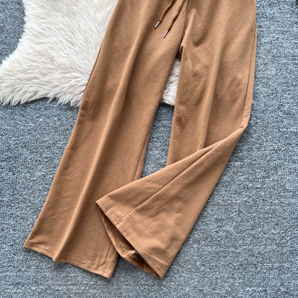 001 Tuta sportiva casual da donna, felpa autunnale a maniche lunghe con scollo rotondo e corto, pantaloni larghi a vita alta e snellenti_voghion.com