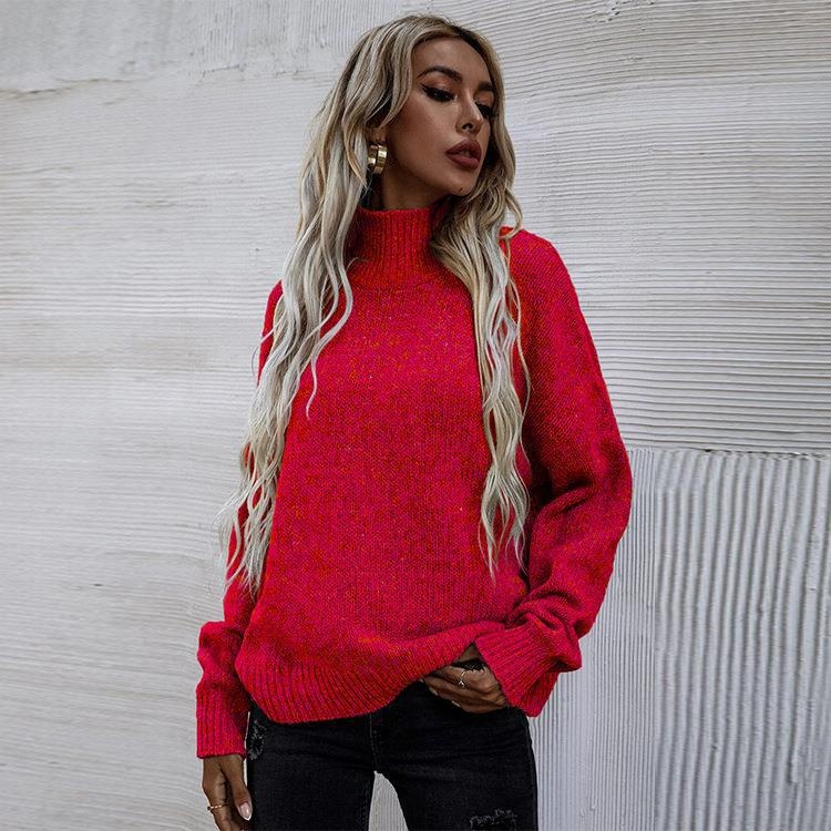 GraceChic GraceChic GraceChic 2024 Autumn Winter New Solid Color Top European And American Foreign Trade Loose Half Turtleneck Pullover Sweater_voghion.com