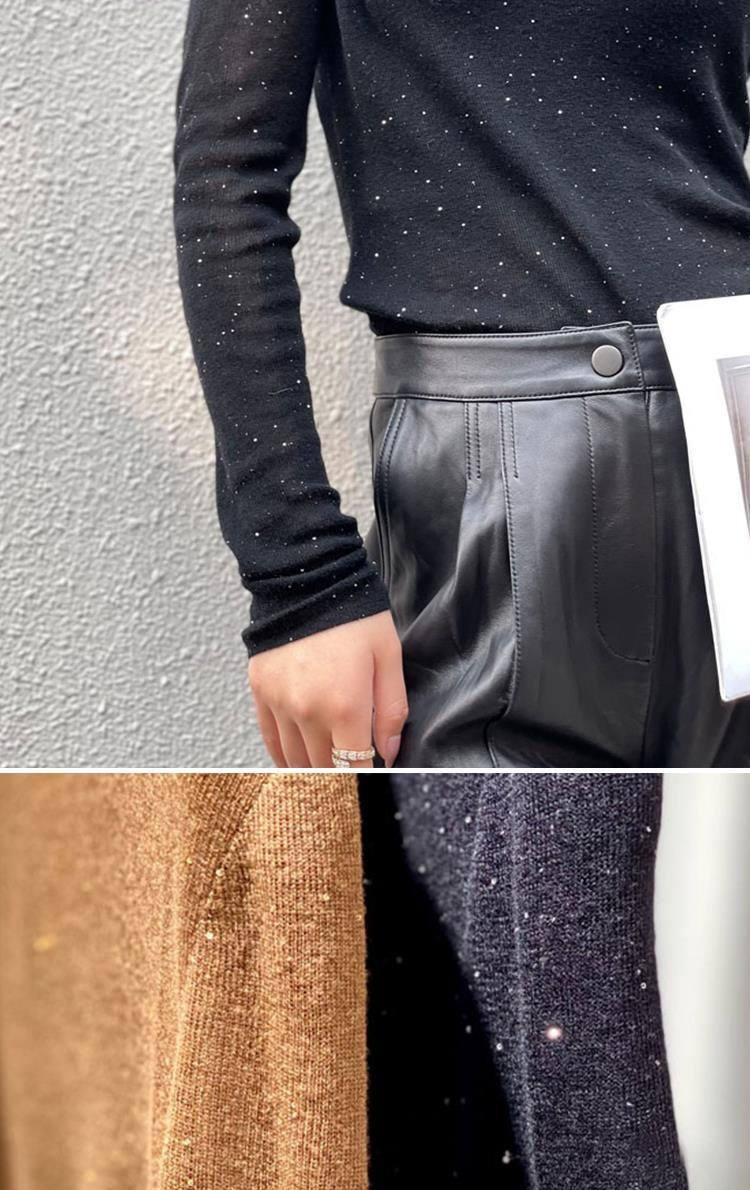 GraceChic GraceChic GraceChic European Women's Fashion 2023 New Trendy Wool High Neck Sequin Sweater Base Shirt For Women Autumn Winter Stylish_voghion.com