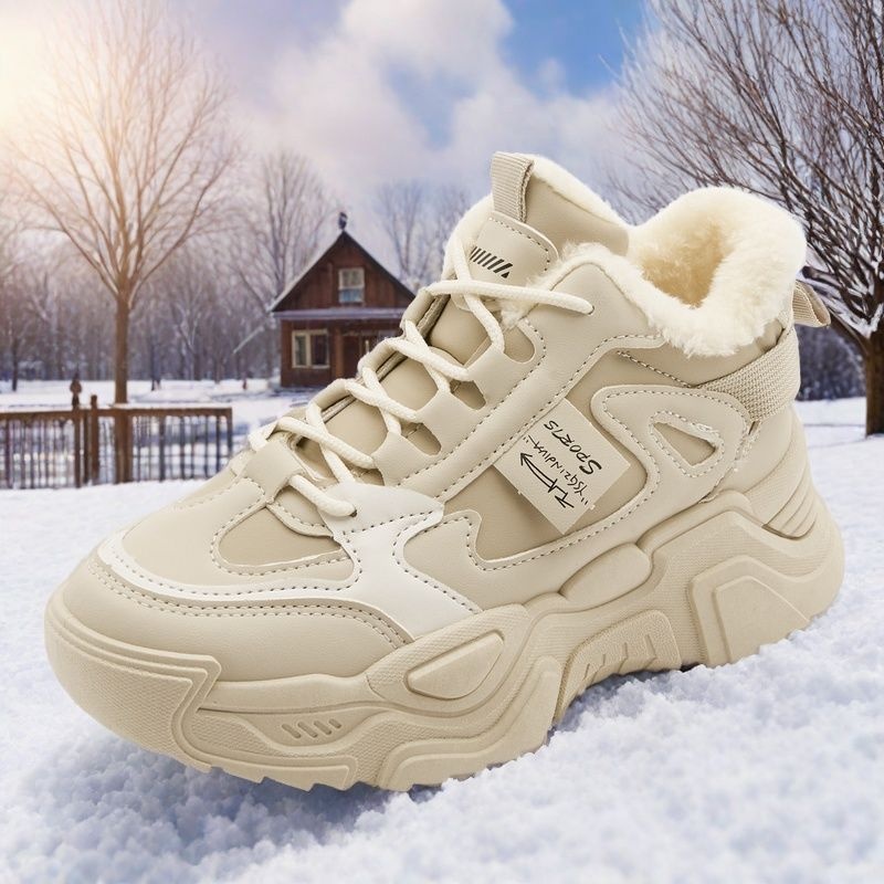 ShoeGlobe Winter Neue Damen Bequeme, ermüdungsfreie Baumwollschuhe mit Fleecefutter, kältebeständig, rutschfest, modisch, trendig, warm und sportlich_voghion.com
