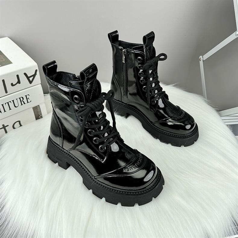 ShoeVault Martin originali con suola spessa da donna, stivali di lana in stile britannico, scarpe da donna in cotone calde alla moda per autunno inverno,_voghion.com