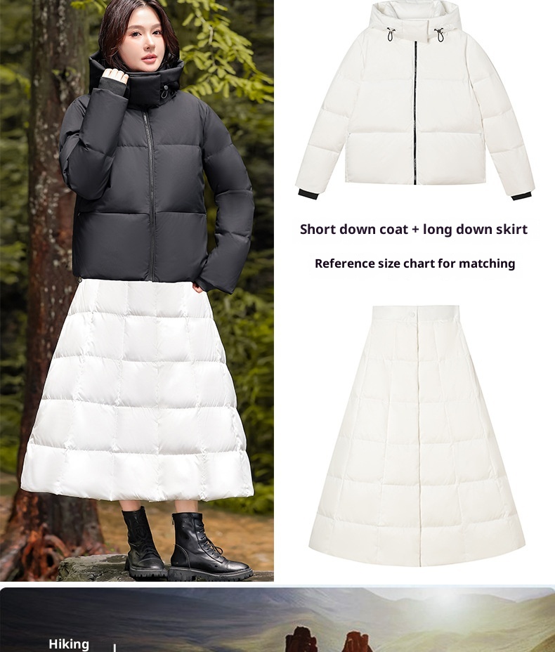 Veste épaisse ChicShe 90 en toile de canard blanche, coupe trapèze, mi-longue, coupe-vent, chaude, idéale pour le cyclisme. Jupe en duvet._voghion.com