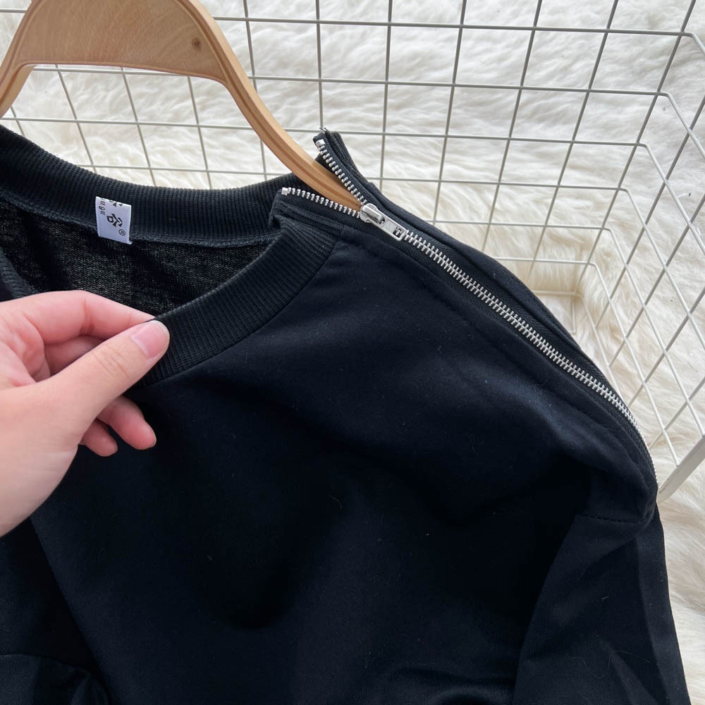 001 Tuta sportiva casual da donna, felpa autunnale a maniche lunghe con scollo rotondo e corto, pantaloni larghi a vita alta e snellenti_voghion.com