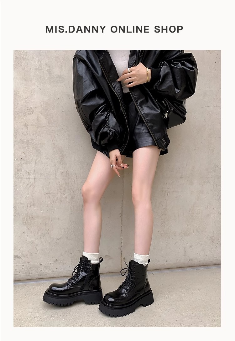 ShoeVault Genuine Leather Martin For Women, Thick Sole, Height Increasing, Chunky Heel, Short Winter New Style, Fleece Lined,_voghion.com