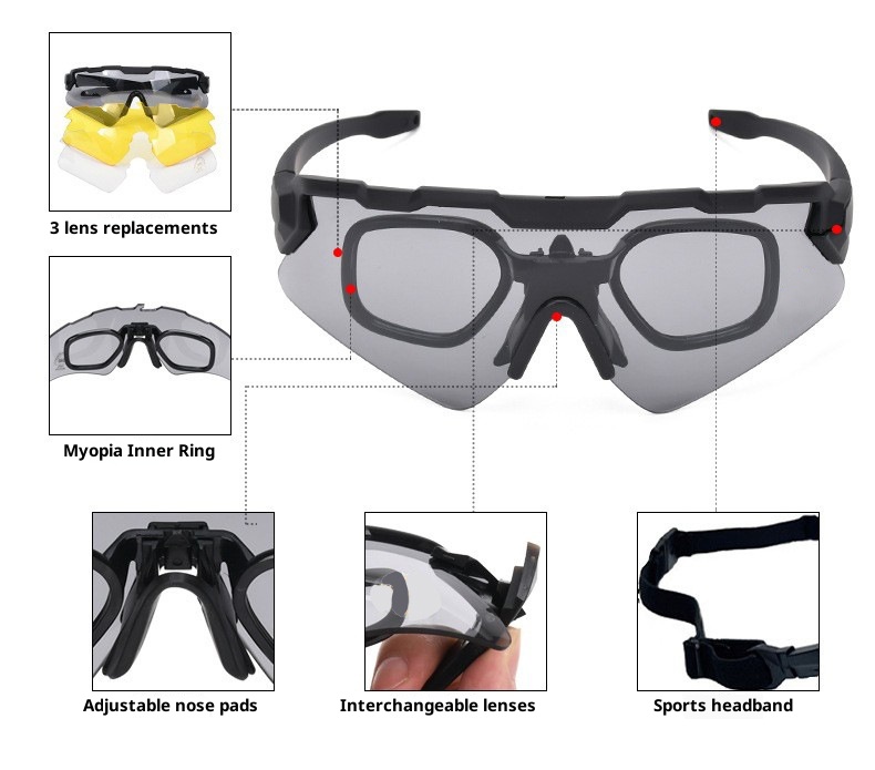 Lunettes tactiques ActiveGo en stock, vente directe d'usine, pour passionnés de tir militaire, CS, cyclisme et activités de plein air, résistantes au vent et aux chocs._voghion.com