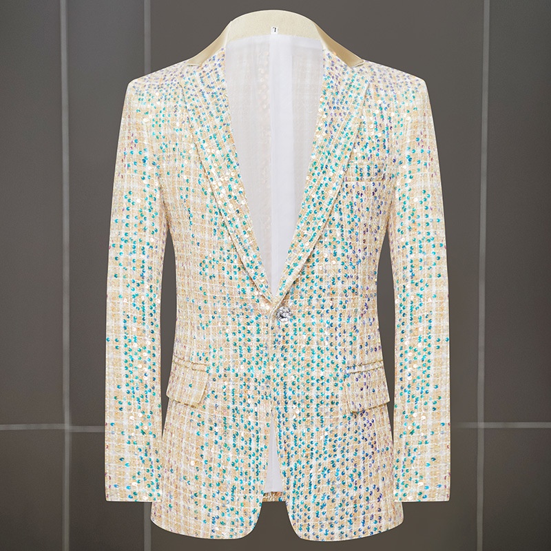 1 Giacca da abito Costume da cantante maschile Ospite di banchetto Abbigliamento formale Spettacolo teatrale Coro Pantaloni aderenti Color Block_voghion.com