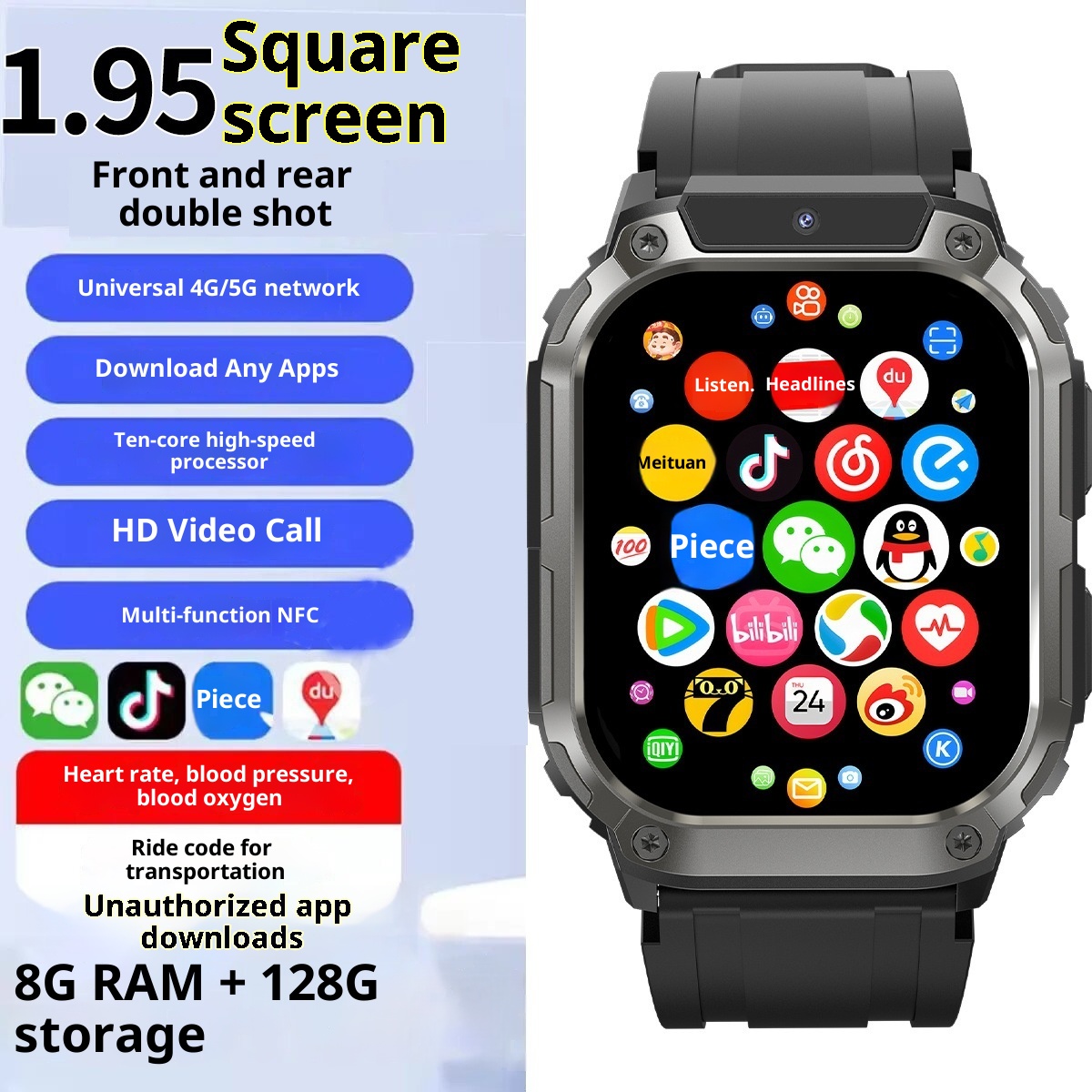 Smart Card Phone Watch Bracelet Titanium Metal Large Screen Full Network 5G Heart Rate Pressure Blood Oxygen NFC_voghion.com