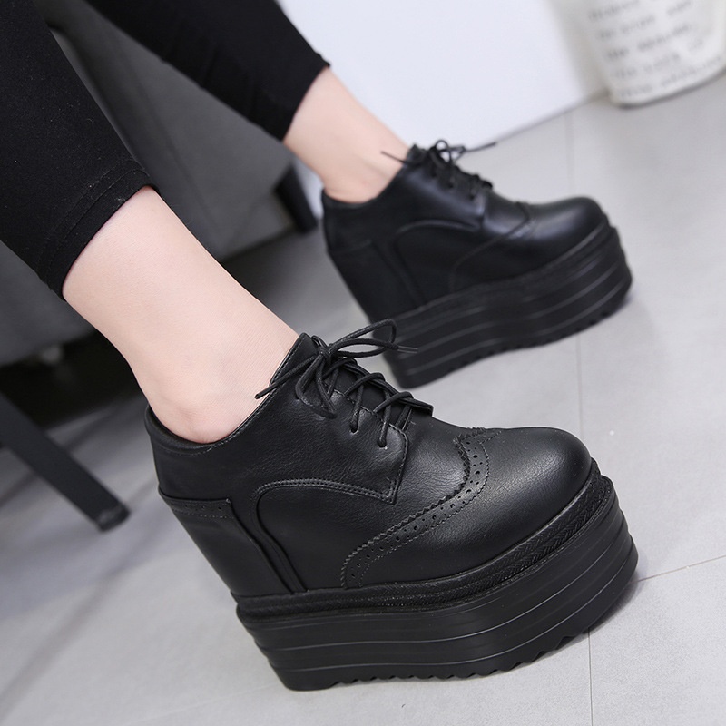 ShoeVault 558-12 Ultra High Heel Wedge Short 13CM Waterproof Platform Lace-Up Martin Height Increasing Women's Winter Boots_voghion.com