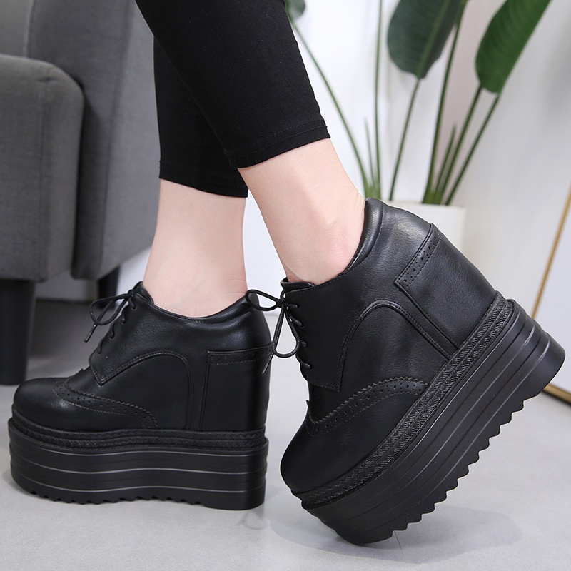 ShoeVault 558-12 Ultra High Heel Wedge Short 13CM Waterproof Platform Lace-Up Martin Height Increasing Women's Winter Boots_voghion.com