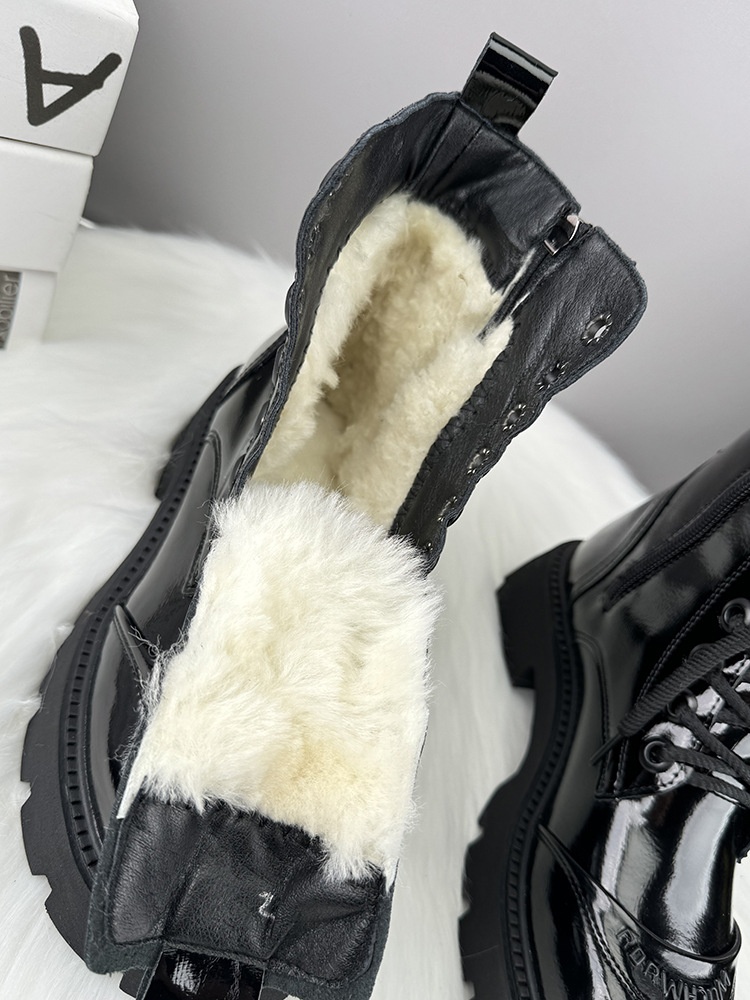 ShoeVault Martin originali con suola spessa da donna, stivali di lana in stile britannico, scarpe da donna in cotone calde alla moda per autunno inverno,_voghion.com