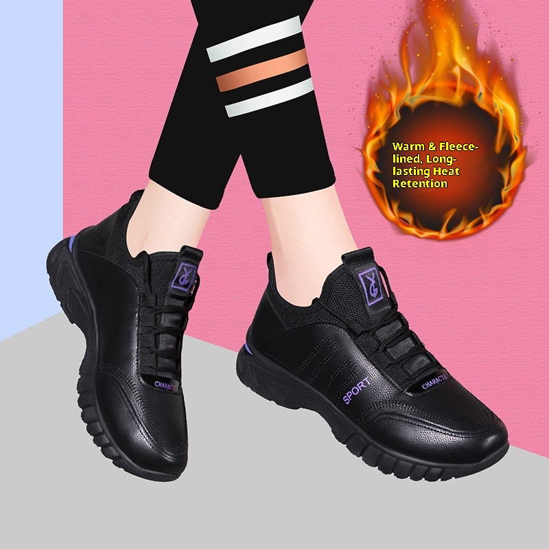 ShoeGlobe Automne-Hiver 2024 - Nouveautés Chaussures Femme Décontractées en Cuir, Semelle Souple, Doublure Polaire, Chaudes et Confortables - Chaussures de Bureau_voghion.com