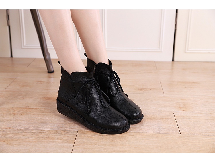 ShoeVault Warm Short For Women Genuine Leather New Wedge Side Zipper Round Toe Retro Shoe Non-Slip Height Increaing Women'_voghion.com