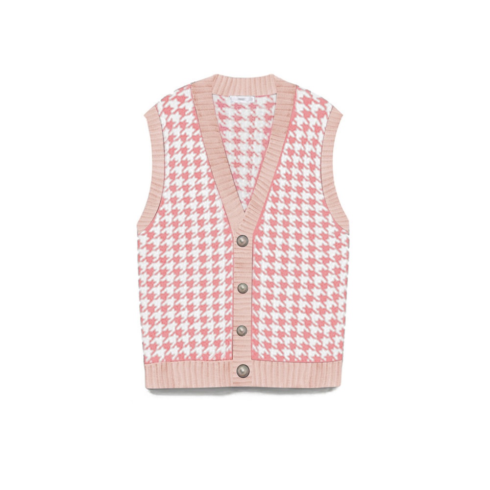 GraceChic GraceChic GraceChic Collection Automne-Hiver 2021 Gilet sans manches à carreaux pour femme, style européen et américain, col en V, simple boutonnage_voghion.com