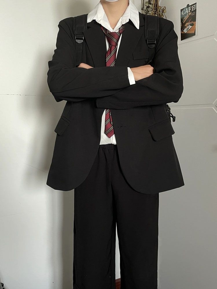 ragazzo stile giapponese college uomo uniforme DK vestibilità ampia bello studente scuola JK primavera autunno cravatta giacca abito_voghion.com