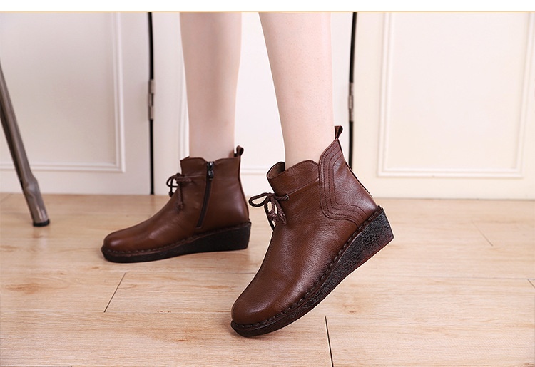 ShoeVault Warm Short For Women Genuine Leather New Wedge Side Zipper Round Toe Retro Shoe Non-Slip Height Increaing Women'_voghion.com