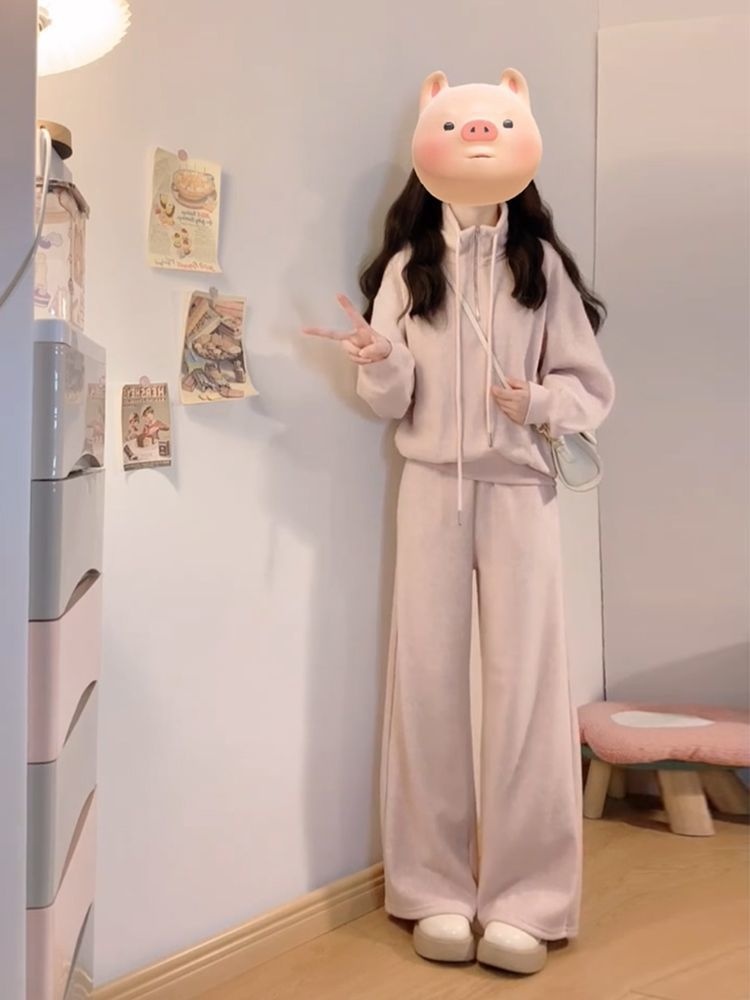 001 Koreaanse stijl meisje casual sportpak vrouwen lente en herfst high-end losse jeugdige mode sweatshirt petite tweedelig_voghion.com