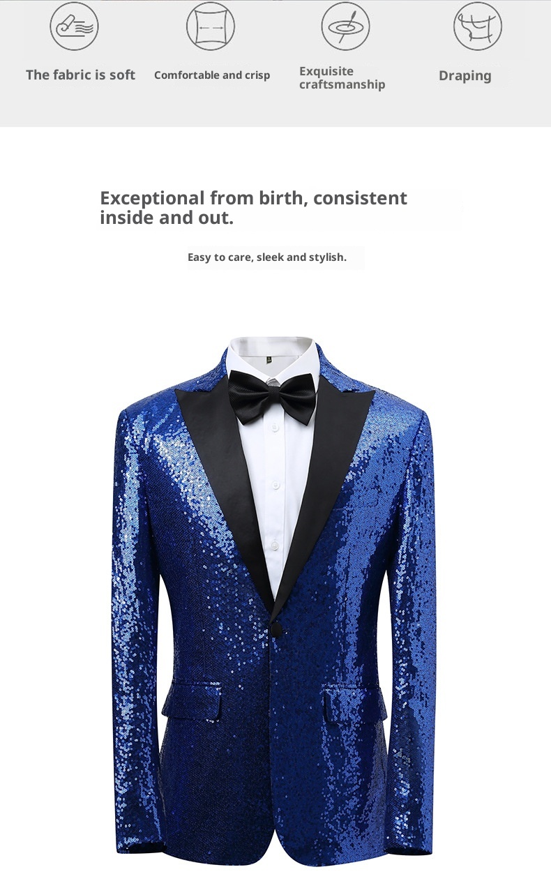 Robe de scène pour garçon, style européen et américain, paillettes dorées, version coréenne, vêtements pour hommes en boîte de nuit, animateur, maître de cérémonie, studio, témoin_voghion.com