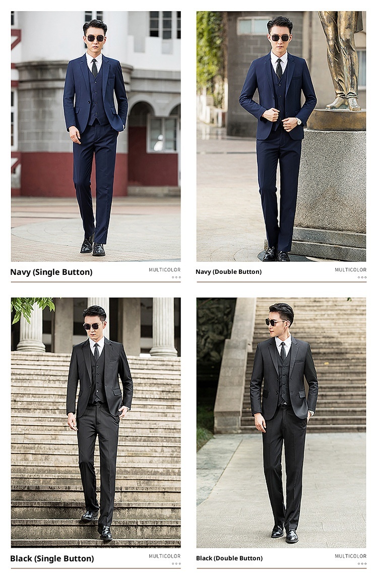 1 2025 Nuovo set da uomo in tre pezzi, stile coreano, giacca casual, gilet, pantaloni e abito da sposo_voghion.com