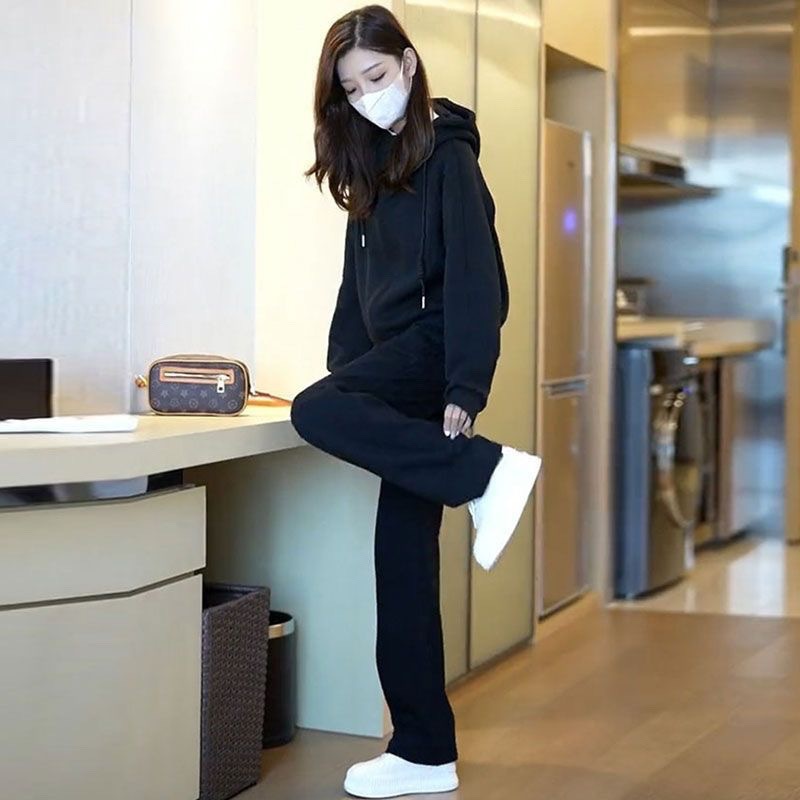 001 Felpa sportiva da donna, autunno, snellente, alla moda, piccola, anti-età, casual, da corsa, due pezzi_voghion.com