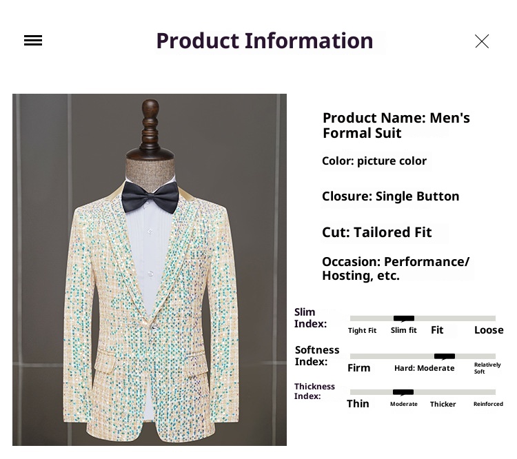 1 Giacca da abito Costume da cantante maschile Ospite di banchetto Abbigliamento formale Spettacolo teatrale Coro Pantaloni aderenti Color Block_voghion.com