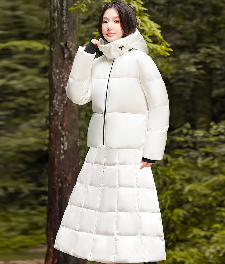 Veste épaisse ChicShe 90 en toile de canard blanche, coupe trapèze, mi-longue, coupe-vent, chaude, idéale pour le cyclisme. Jupe en duvet._voghion.com