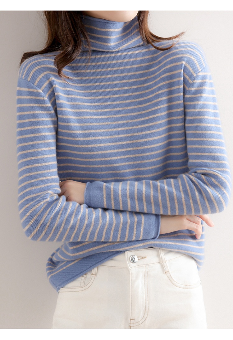 GraceChic GraceChic GraceChic Striped Turtleneck For Women, Autumn Winter 2022 New Simple Versatile Pile Collar Base Shirt, Color Block Slim Fit_voghion.com