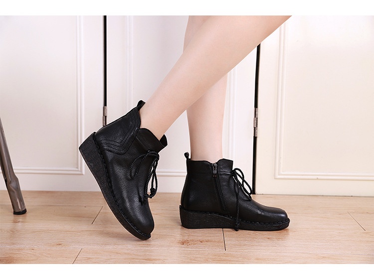 ShoeVault Warm Short For Women Genuine Leather New Wedge Side Zipper Round Toe Retro Shoe Non-Slip Height Increaing Women'_voghion.com