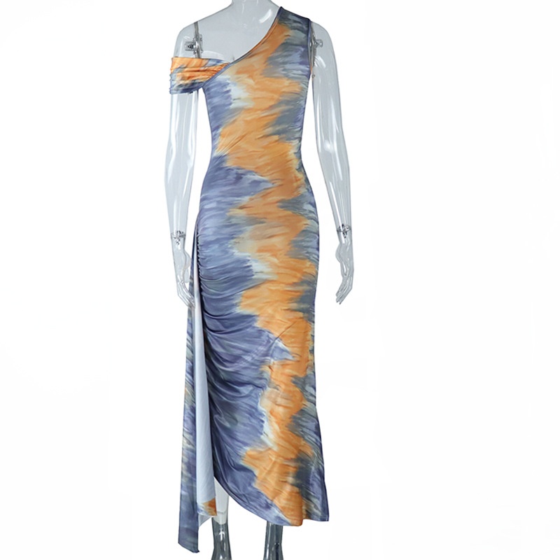 GraceChic GraceChic European And American Style Asymmetrical Neck Slim Fit Midi Bodycon Printed Pullover Women High Waist Slimming Dress_voghion.com