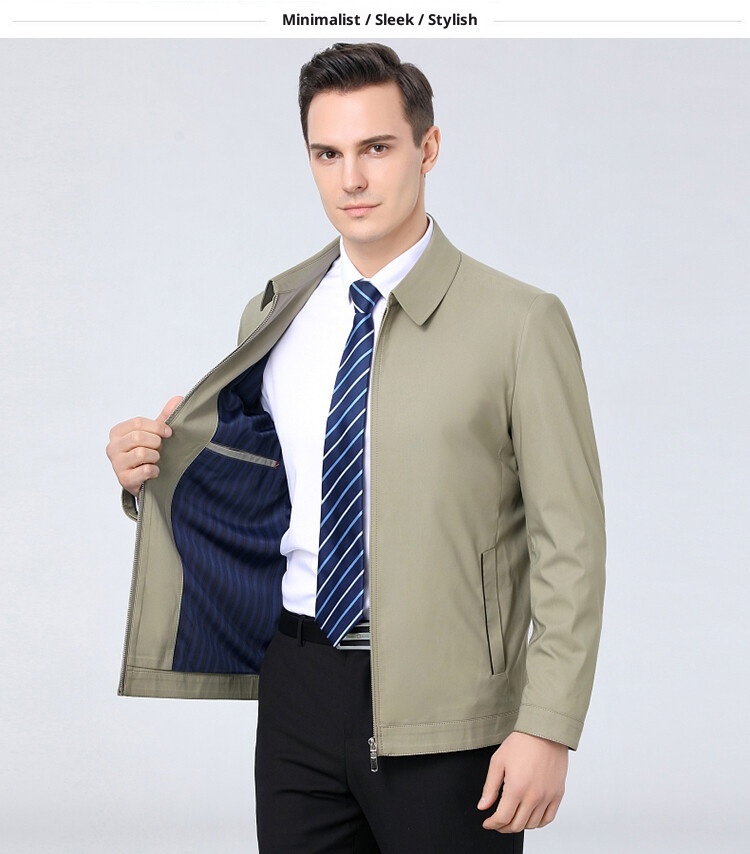 1 Giacca da uomo di mezza età di alta qualità, modello da papà, autunno 2025, nuova giacca casual da lavoro, tinta unita, con cerniera, da uomo_voghion.com