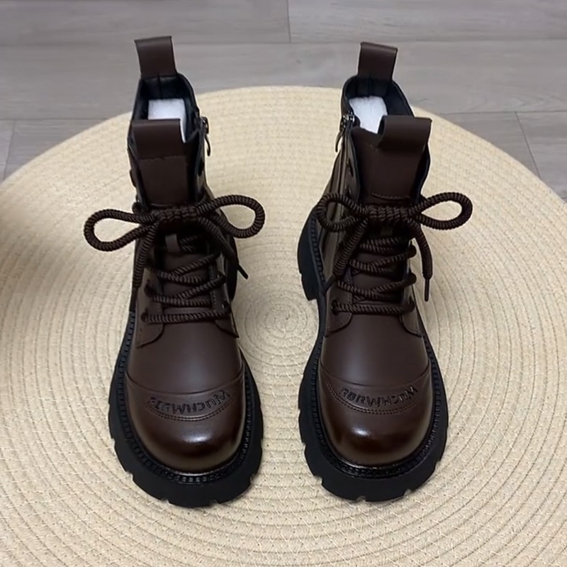 ShoeVault Genuine Thick-Soled Martin For Women, British Style Wool Boots, Autumn Winter Fashionable Warm Women's Cotton Shoes,_voghion.com