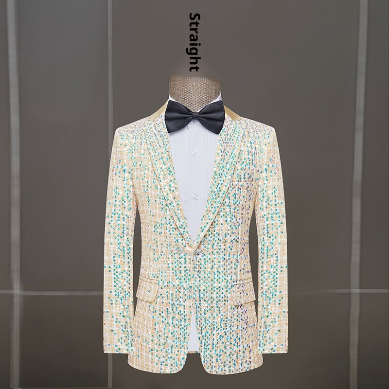 1 Giacca da abito Costume da cantante maschile Ospite di banchetto Abbigliamento formale Spettacolo teatrale Coro Pantaloni aderenti Color Block_voghion.com