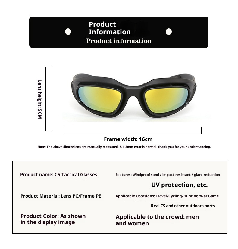 Set di occhiali tattici ActiveGo C5, per ciclismo, alpinismo, antivento, CS, antiproiettile, da tiro, alla moda_voghion.com