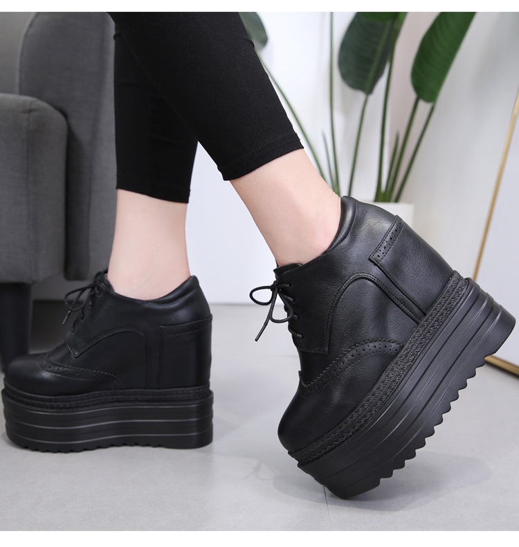 ShoeVault 558-12 Ultra High Heel Wedge Short 13CM Waterproof Platform Lace-Up Martin Height Increasing Women's Winter Boots_voghion.com