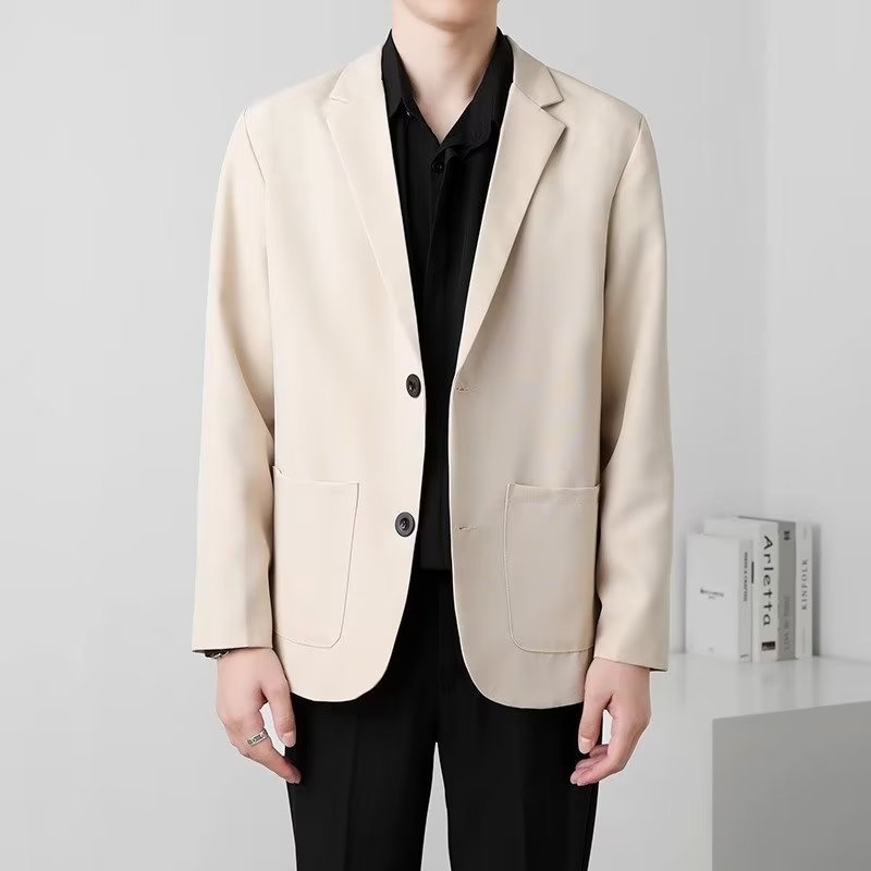 Ragazzo maturo uomo nero set elegante drappeggiato di alta qualità piccolo abito JK uniforme stile strada giacca casual_voghion.com