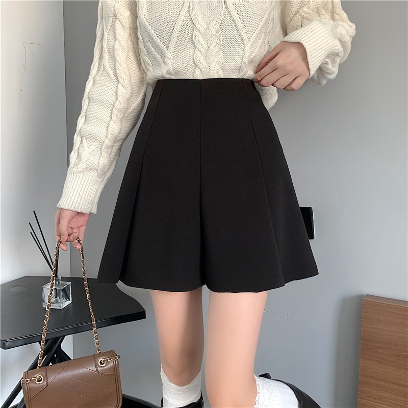 GraceChic Autumn Winter New Woolen Half Women's Clothing Sweater Plus Size High Waist A-line Bodycon Short Slimming Pleated Skirt_voghion.com