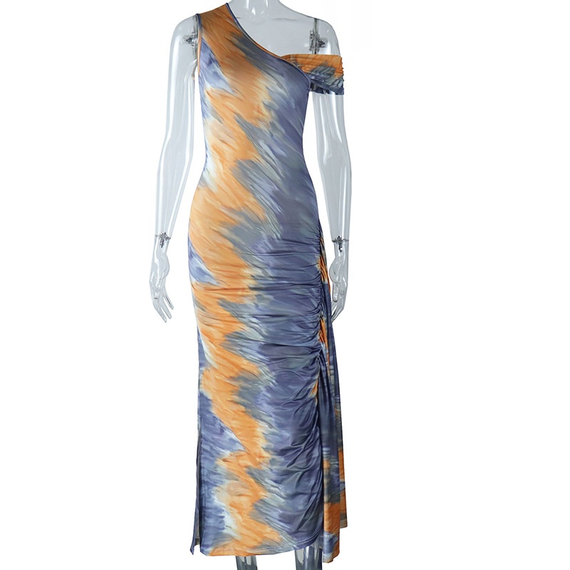 GraceChic GraceChic European And American Style Asymmetrical Neck Slim Fit Midi Bodycon Printed Pullover Women High Waist Slimming Dress_voghion.com