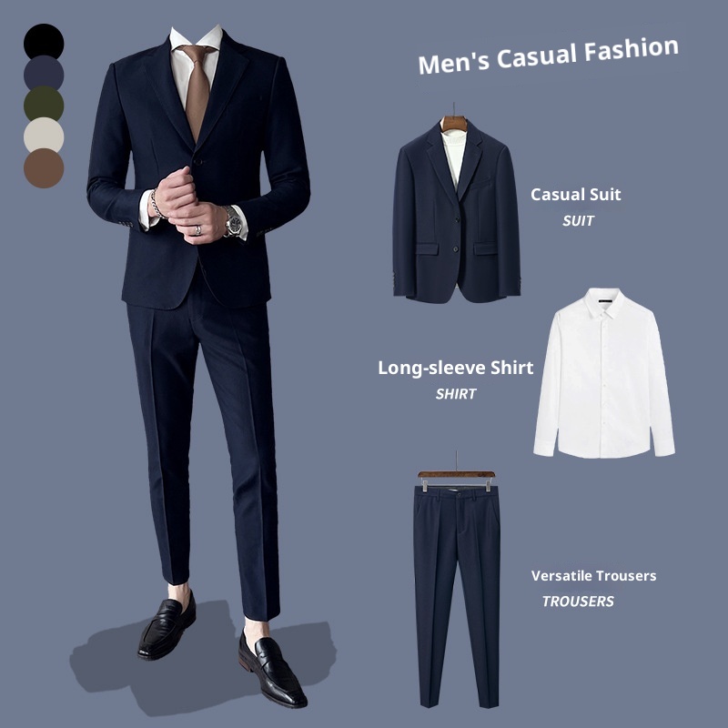 Completo casual da uomo in stile coreano, vestibilità slim, piccolo blazer, giacca da ufficio leggera, abito da sposo, abito da sposa_voghion.com