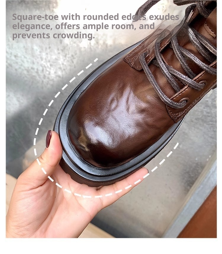 ShoeVault Genuine Leather Martin For Women, Thick Sole, Height Increasing, Chunky Heel, Short Winter New Style, Fleece Lined,_voghion.com