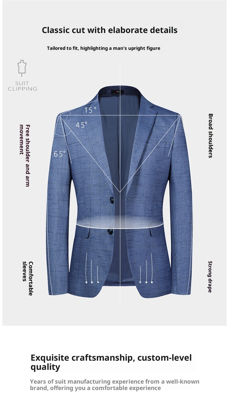 1 Laisibert Primavera Autunno Plaid Stile Coreano Slim Fit Piccolo Abito Uomo Casual Giacca Blu_voghion.com