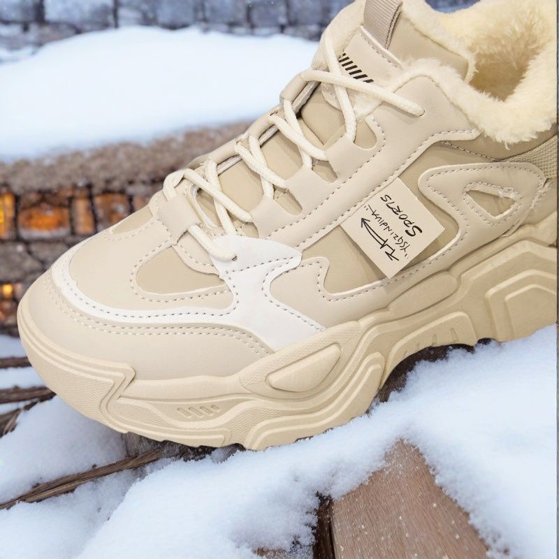 ShoeGlobe Winter Neue Damen Bequeme, ermüdungsfreie Baumwollschuhe mit Fleecefutter, kältebeständig, rutschfest, modisch, trendig, warm und sportlich_voghion.com