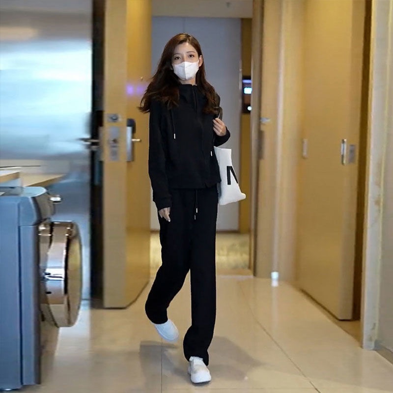 001 Felpa sportiva da donna, autunno, snellente, alla moda, piccola, anti-età, casual, da corsa, due pezzi_voghion.com