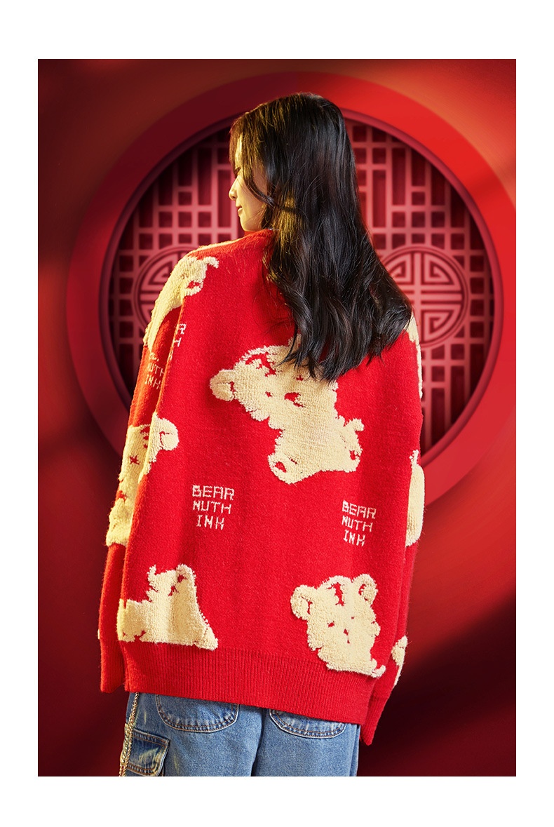 GraceChic GraceChic GraceChic Zodiac Red Women's Fashion Couple Outfit Winter 2022 New Year Battle Robe Sweater Tiger Stylish_voghion.com