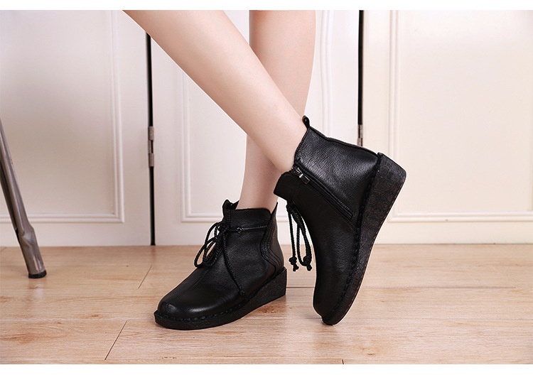 ShoeVault Warm Short For Women Genuine Leather New Wedge Side Zipper Round Toe Retro Shoe Non-Slip Height Increaing Women'_voghion.com