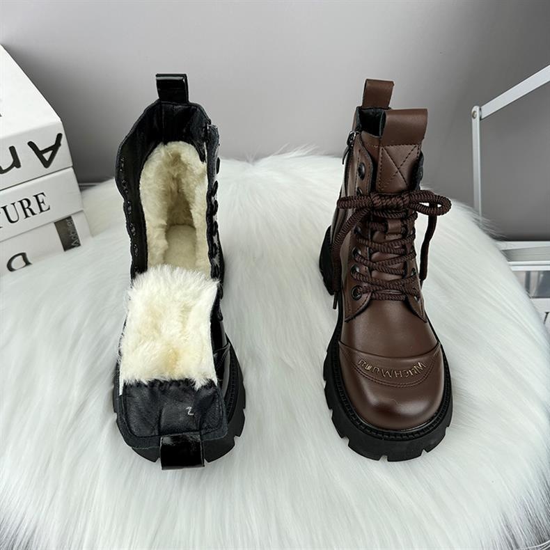 ShoeVault Martin originali con suola spessa da donna, stivali di lana in stile britannico, scarpe da donna in cotone calde alla moda per autunno inverno,_voghion.com