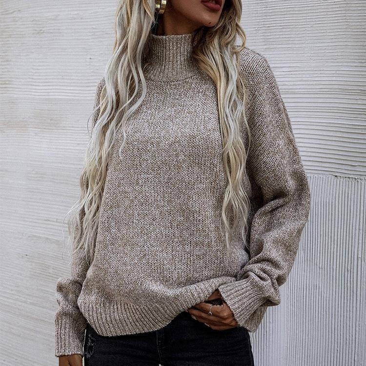 GraceChic GraceChic GraceChic 2024 Autumn Winter New Solid Color Top European And American Foreign Trade Loose Half Turtleneck Pullover Sweater_voghion.com