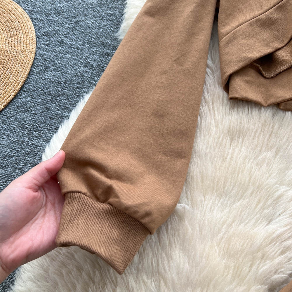 001 Tuta sportiva casual da donna, felpa autunnale a maniche lunghe con scollo rotondo e corto, pantaloni larghi a vita alta e snellenti_voghion.com