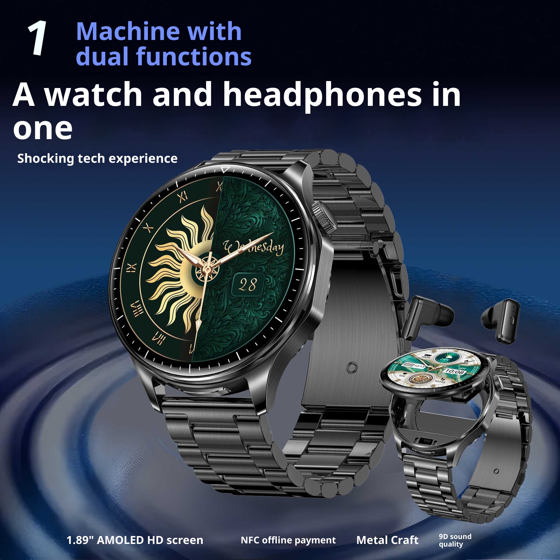 25 Years Upgraded Version Flip Cover Multi-Function Built-in TWS Bluetooth Earphone Smart Watch Two-in-One Bracelet_voghion.com