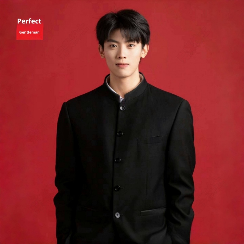 boy New Chinese Style Zhongshan Engagement Certificate Men's Casual Suit Handsome High-end Stand Collar Jacket_voghion.com